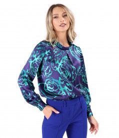 Bluza lejera din satin de viscoza imprimata cu motive florale