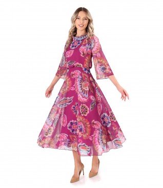 Rochie midi eleganta din voal imprimat cu motive florale