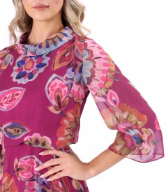 Rochie midi eleganta din voal imprimat cu motive florale
