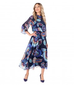 Rochie midi eleganta din voal imprimat cu motive florale