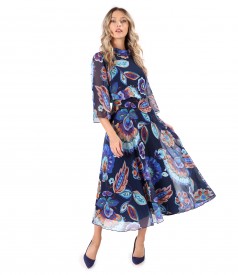 Rochie midi eleganta din voal imprimat cu motive florale