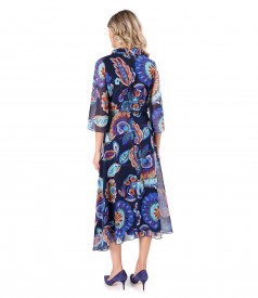Rochie midi eleganta din voal imprimat cu motive florale