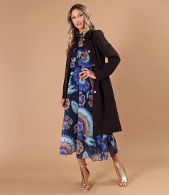 Rochie midi eleganta din voal imprimat cu motive florale