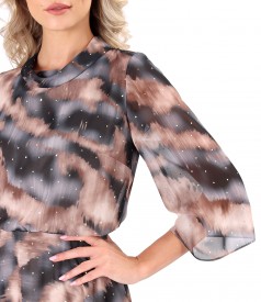 Rochie midi eleganta din voal imprimat cu picouri aurii