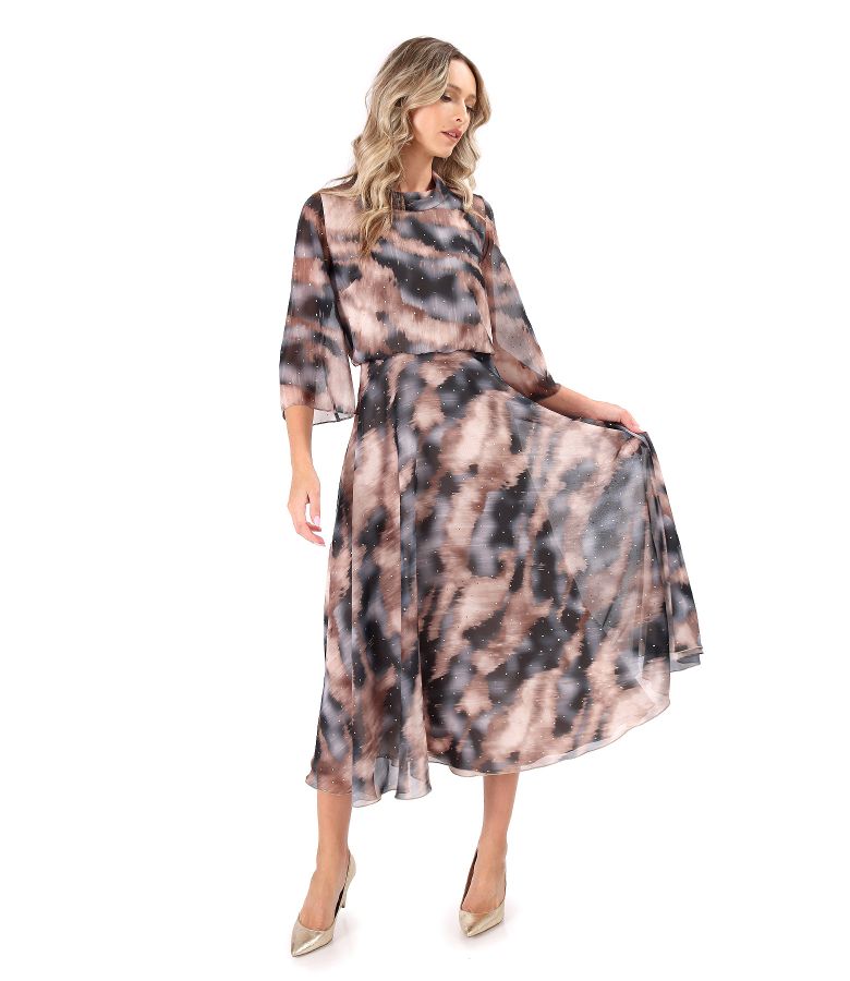 Rochie midi eleganta din voal imprimat cu picouri aurii
