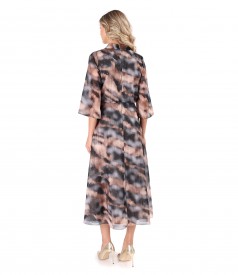 Rochie midi eleganta din voal imprimat cu picouri aurii