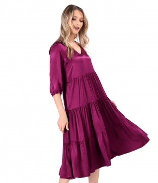 Rochie midi eleganta cu volane din satin de viscoza