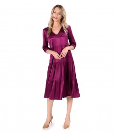 Rochie midi eleganta cu volane din satin de viscoza