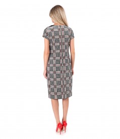 Rochie din catifea elastica in carouri si guler brodat cu paiete si dantela