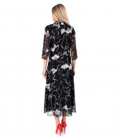 Rochie midi din voal cu motive florale brocat cu catifea