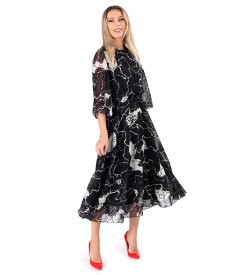 Rochie midi din voal cu motive florale brocat cu catifea