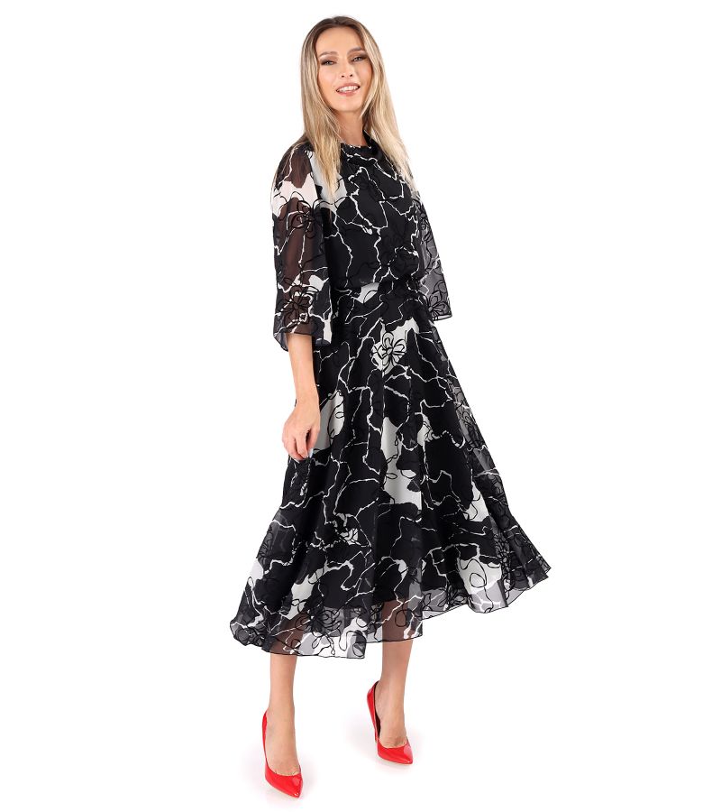 Rochie midi din voal cu motive florale brocat cu catifea