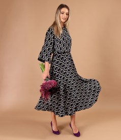 Rochie midi din satin de viscoza imprimata cu motive geometrice