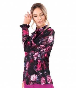 Bluza eleganta din viscoza imprimata digital cu motive forale