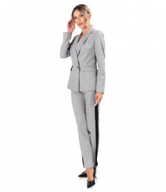 Costum dama office cu sacou si pantaloni pana din stofa elastica cu viscoza