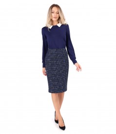 Bluza eleganta din jerse elastic cu guler alb