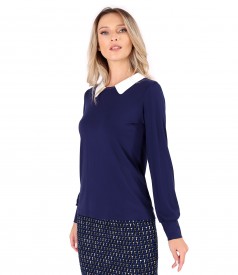 Bluza eleganta din jerse elastic cu guler alb