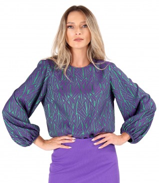 Bluza din stofa elastica cu viscoza imprimata cu motive geometrice
