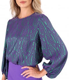 Bluza din stofa elastica cu viscoza imprimata cu motive geometrice