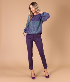 Bluza din stofa elastica cu viscoza imprimata cu motive geometrice