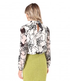 Bluza lejera din voal cu motive florale brocat cu catifea