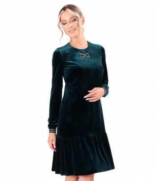 Rochie din catifea elastica cu aplicatie de cristale la decolteu