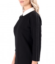 Rochie office din jerse elastic gros cu guler alb