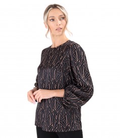 Bluza din stofa elastica cu viscoza imprimata cu motive geometrice