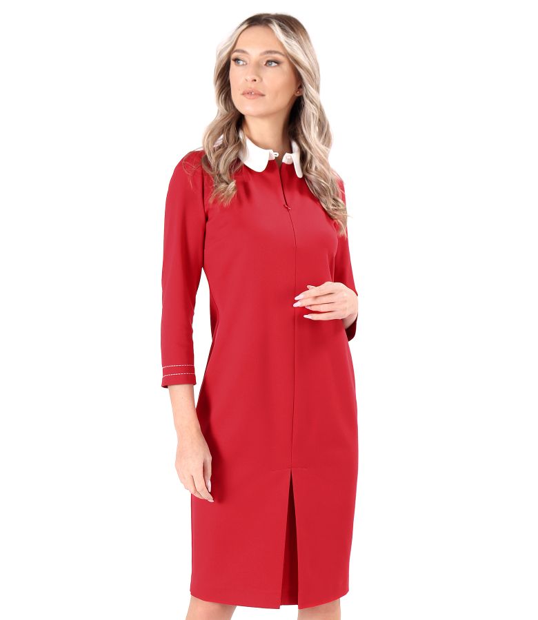 Rochie office din jerse elastic gros cu guler alb