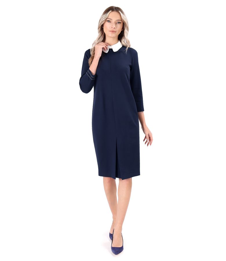 Rochie office din jerse elastic gros cu guler alb