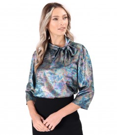 Bluza eleganta din crep cu efect sidefat si guler esarfa