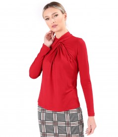 Bluza din jerse elastic din viscoza cu falduri la decolteu