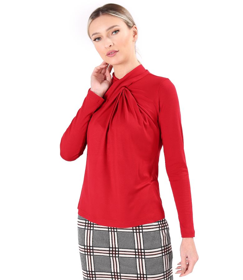 Bluza din jerse elastic din viscoza cu falduri la decolteu