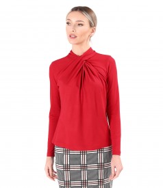 Bluza din jerse elastic din viscoza cu falduri la decolteu