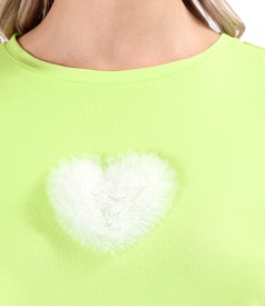 Bluza din jerse elastic cu inima decorativa din tull
