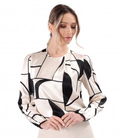 Bluza eleganta din satin de viscoza imprimata cu motive geometrice