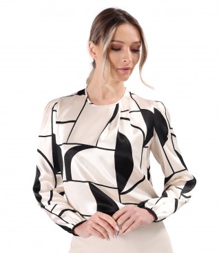 Bluza eleganta din satin de viscoza imprimata cu motive geometrice