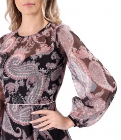 Rochie midi din voal imprimat digital cu motive paisley