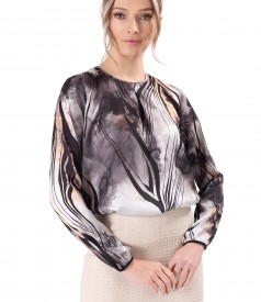 Bluza lejera din satin imprimat digital cu motive florale