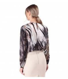 Bluza lejera din satin imprimat digital cu motive florale