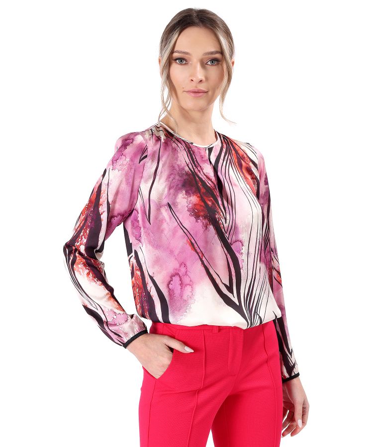 Bluza lejera din satin imprimat digital cu motive florale