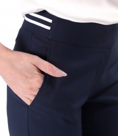 Pantaloni din bumbac elastic cu banda elastica decorativa