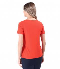 Bluza din jerse elastic uni cu maneci scurte