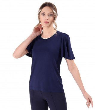 Bluza eleganta din jerse elastic uni cu maneci ample