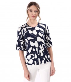 Bluza eleganta din jerse elastic imprimat cu motive geometrice