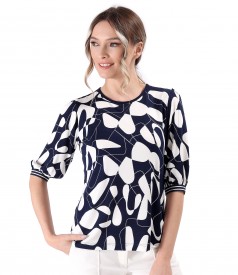 Bluza eleganta din jerse elastic imprimat cu motive geometrice