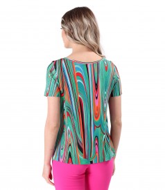 Bluza din jerse elastic imprimat cu motive geometrice