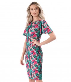 Rochie din jerse elastic imprimat cu motive florale