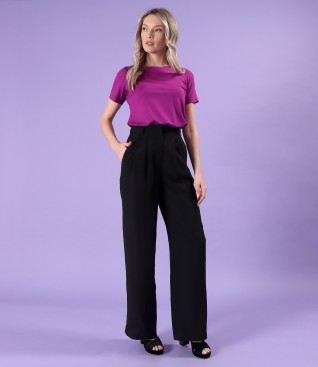 Pantaloni lejeri din tencel cu in cu bluza din jerse elastic uni