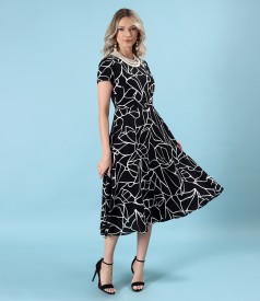 Rochie midi din viscoza imprimata cu motive geometrice